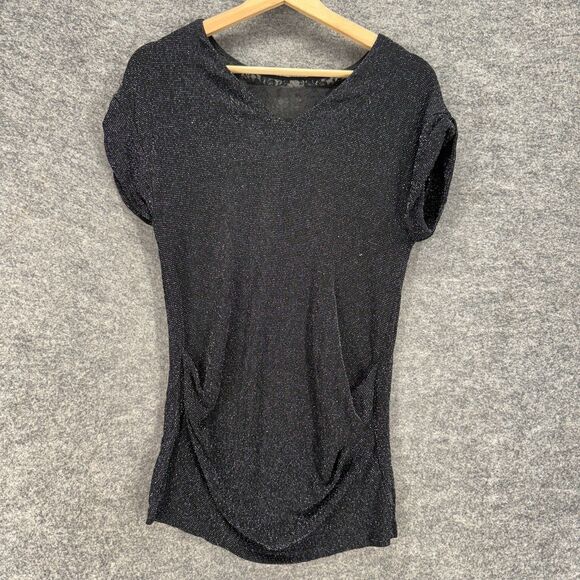 Chaize Blouse Women M Medium Black Short Sleeve Round Neck Pullover Casual - Picture 2 of 7